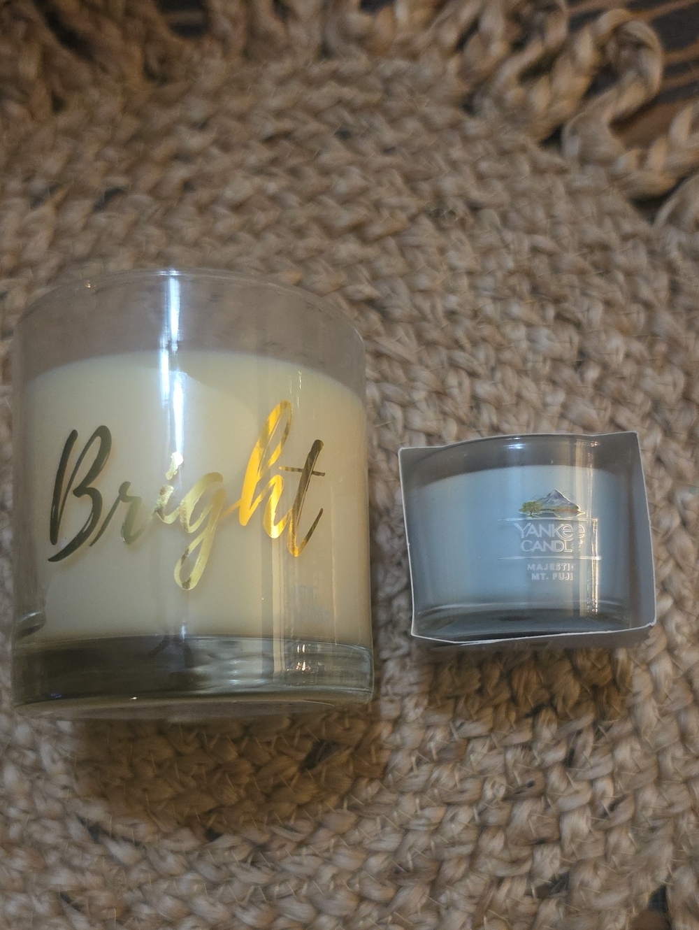 Yankee Candle Light Blue and Cream Decorative Jar Set with Gold Script